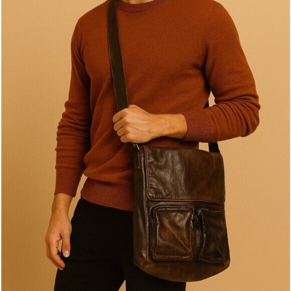 Vintage RUDSAK Collection Brown Leather Messenger Bag One Size - Picture 1 of 10
